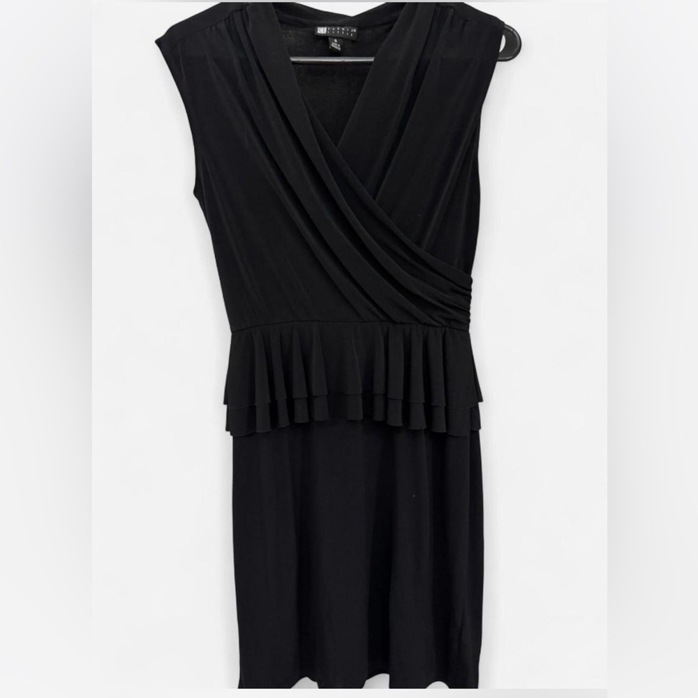 Carole Little vintage goth Black Draped Vintage Peplum Mini Dress size 6 Retro
